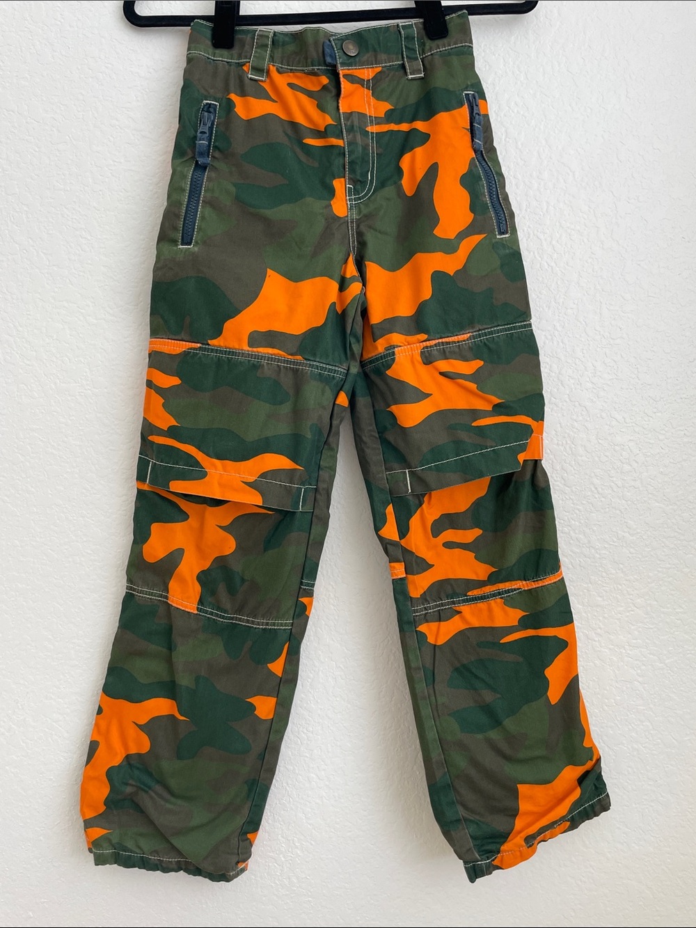Mini Boden boys lined skate cargo pants camouflage camo green orange pockets 11Y